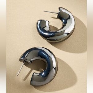 NWT Anthropologie small mid hoop earrings black